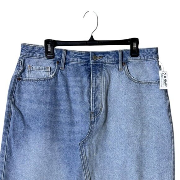 Y2K Old Navy Jean Mini Skirt Size 14 Button Fly Festival Distressed Blue Denim - Picture 9 of 9